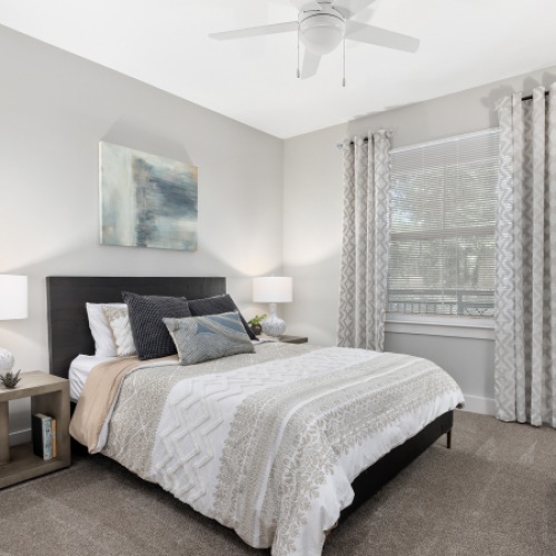 Furnished carpeted apartment bedroom at The Beckett