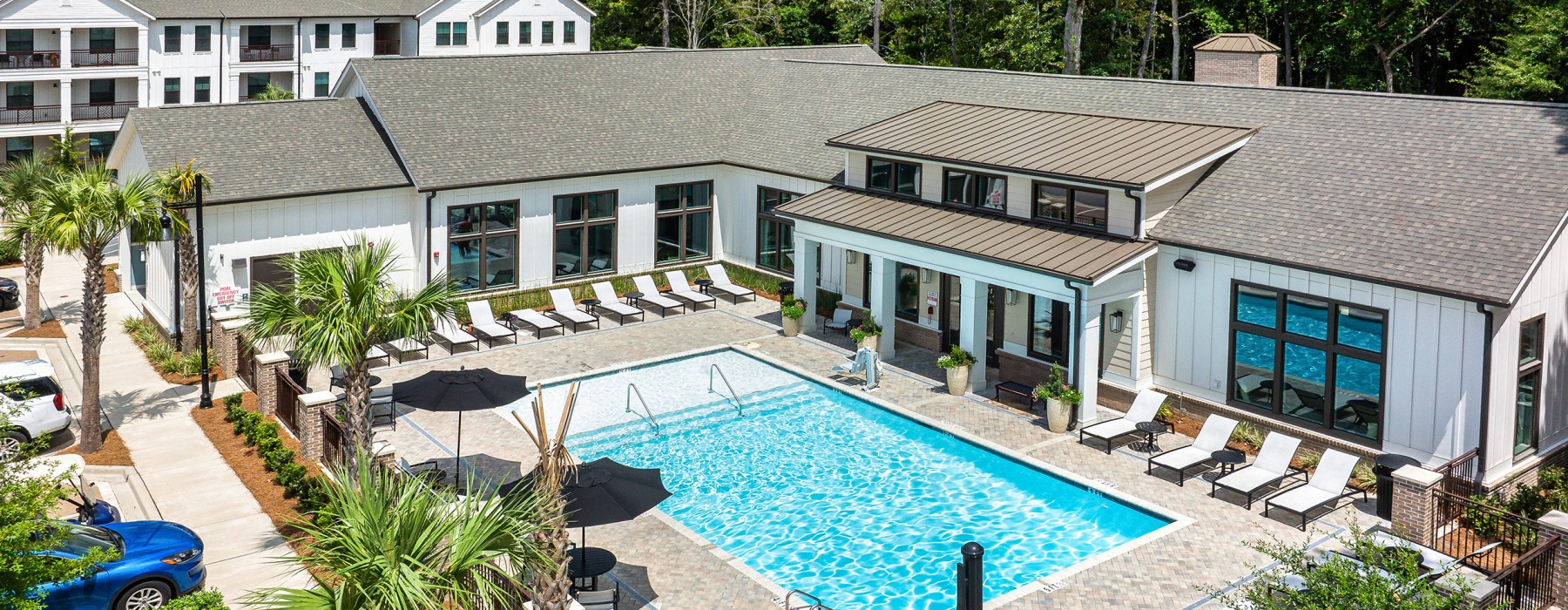 aerial shot of pool area